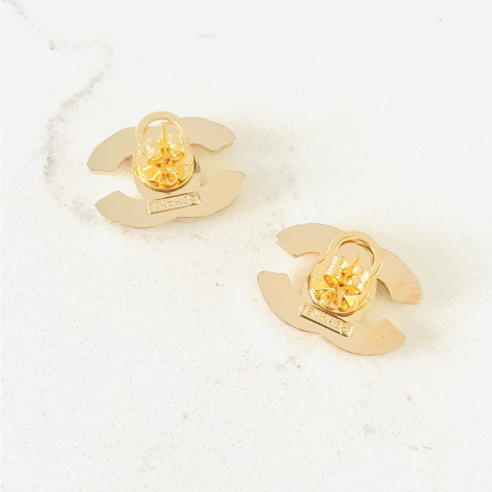 Luxury Gold/White/Rhinestone Upcycled Button Earrings - Picture 2 of 2